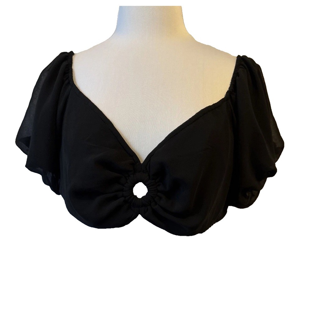 Wild Fable NWT Puff Sleeve O Ring Lace‎ Up Back Crop Blouse Women's XL Sexy Boho